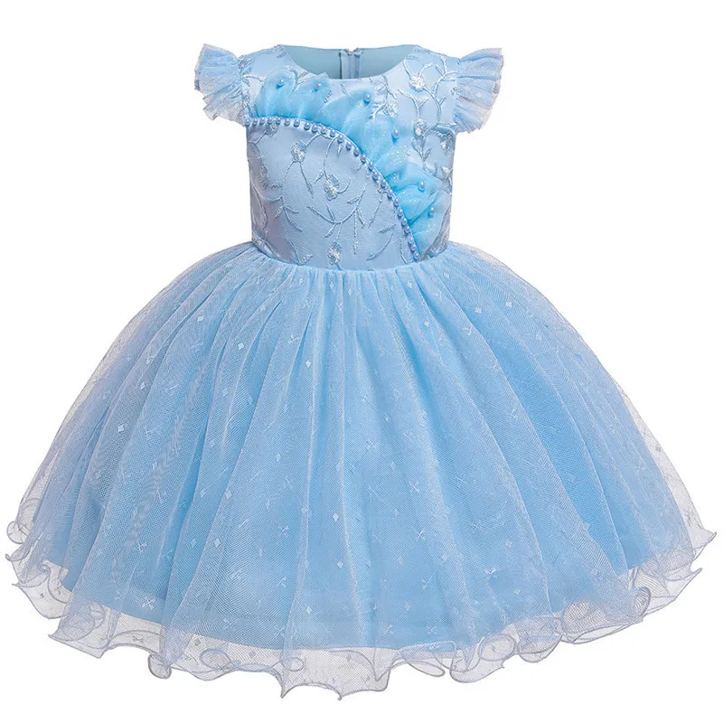 sky blue 15 Новинка; кружевное платье с вышивкой для маленьких девочек; Элегантное нарядное платье с рукавами-крылышками для девочек на свадьбу; элегантное платье-пачка принцессы с бантом - Цвет: sky blue 15
