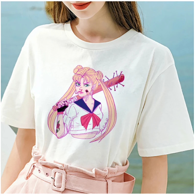Lus Los Сейлор Мун Новая летняя модная футболка для женщин Harajuku с коротким рукавом