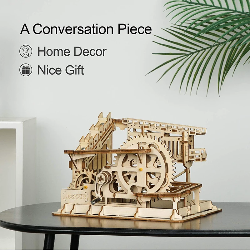 ROKR DIY мраморная игра 3D деревянная головоломка зубчатый привод Cog модель американских горок Строительный набор игрушки для детей и взрослых LG502