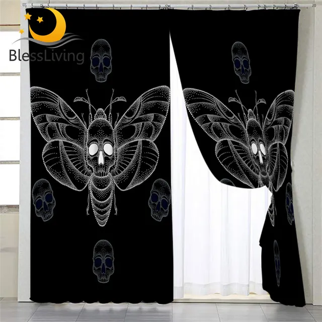 BLessliving Moth Curtain for Living Room Skull Bedroom Curtain Blackout 3D Print Black Gothic Window Treatment Drapes 1-Piece 1