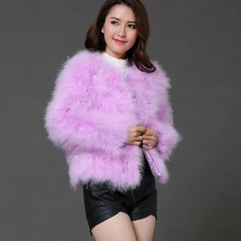 Новинка 2020 Женское пальто из натурального меха страуса карамельных цветов