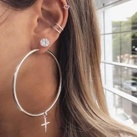 5pcs1set fashion bohemian punk earrings jewelry cute crystal cross silver color stud earrings best gift for women girl e055
