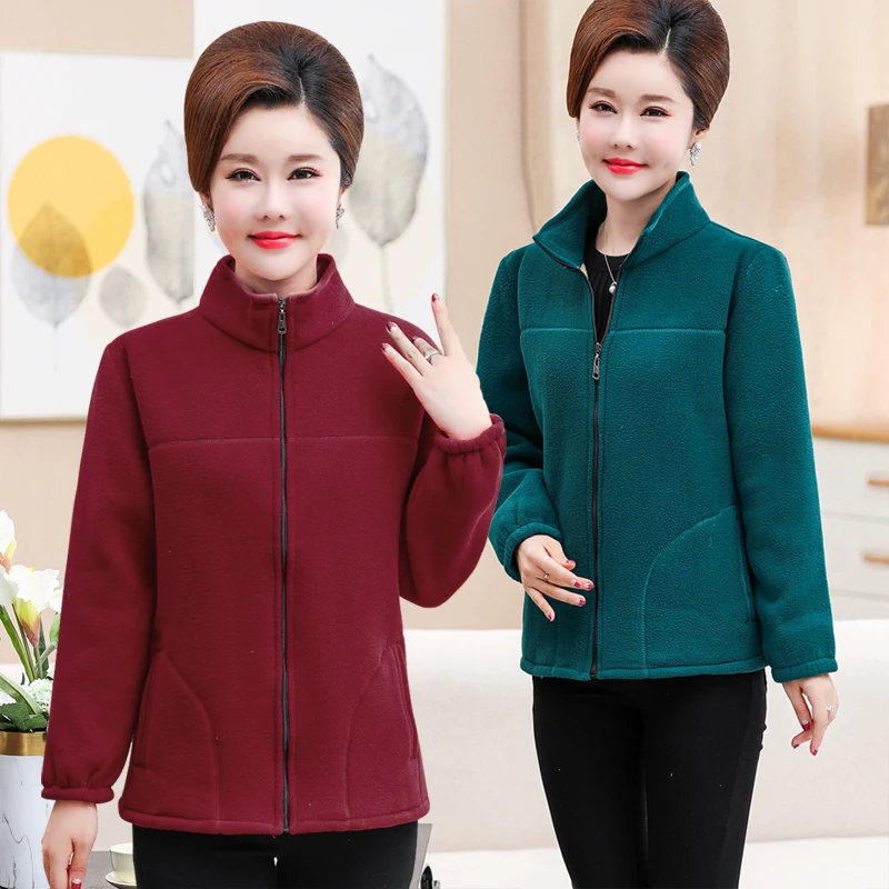 

NEW Middle-aged women winter plus velvet warm Solid color coat large size 5XL Slim fleece top coat Short jacket women coat