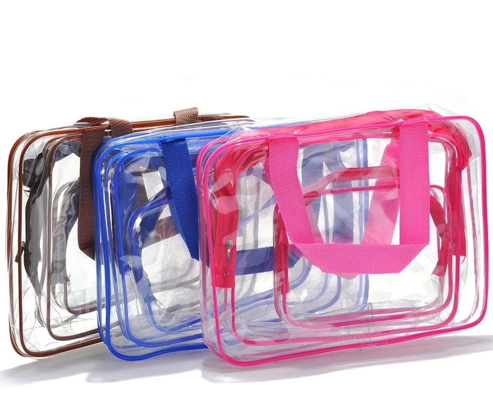 

Travel PVC Cosmetic Bags For Women Transparent Clear Zipper Makeup Bags Organizer Bath Wash Make Up Tote Handbags Case
