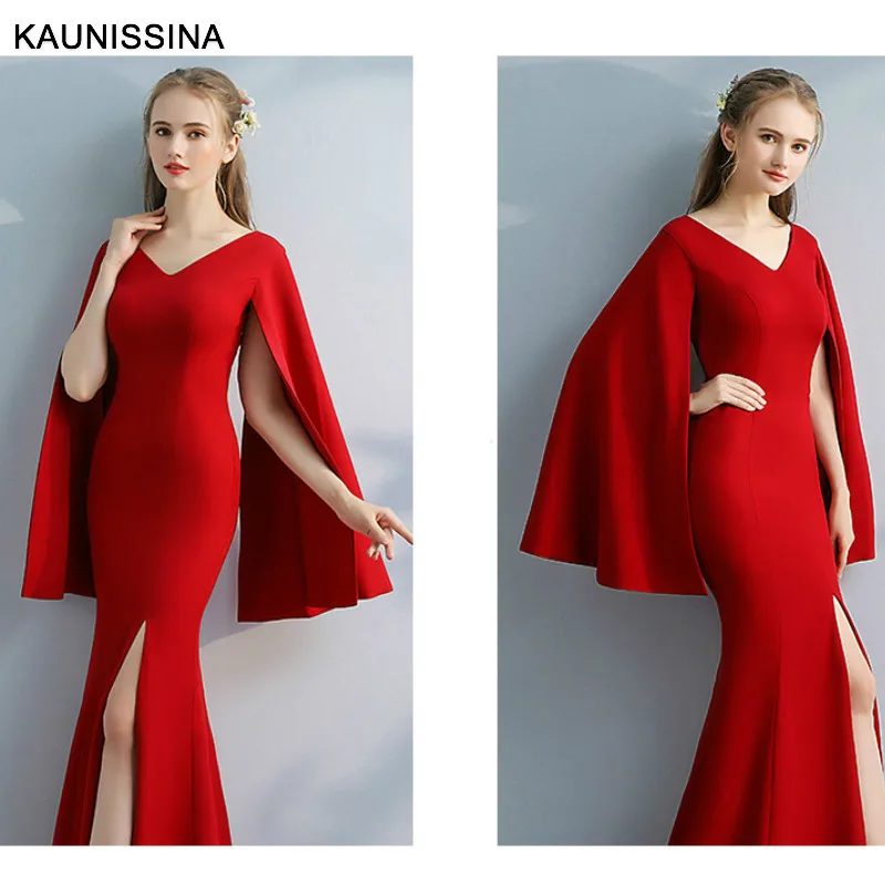 KAUNISSINA вечернее платье русалки осень-зима Платья для вечеринок бордовый