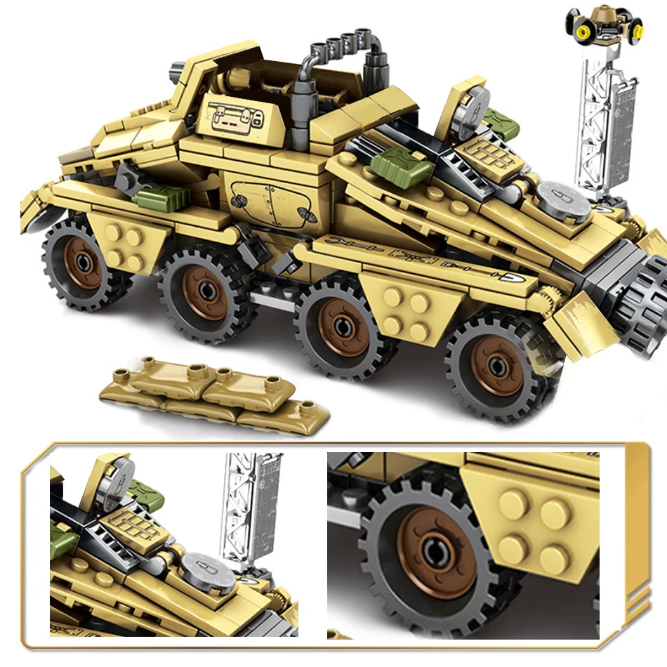 395 шт. Детский конструктор бронированный автомобиль с артиллерией|Блочные