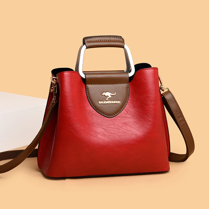 

3 Layers Brand Small Tote Bag Oil Skin Leather Luxury Handbags Women Bags Designer Ladies Shoulder Crossbody Hand Bags for Women
