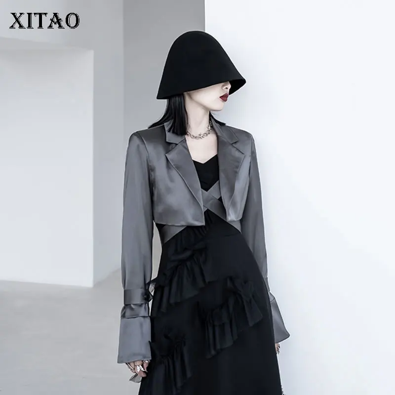 

XITAO, модный короткий Женский блейзер с повязкой, однотонный, модный, простой, темпераментный, новинка, весна-осень, универсальный топ, пальто,...