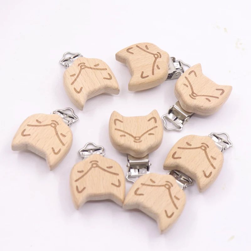 

Baby Beech Wooden Clip 5pcs Baby Teether Rodent Cartoon Fox DIY Pacifier Chain Nipple Holder Accessories Nurse Gift Teething Toy