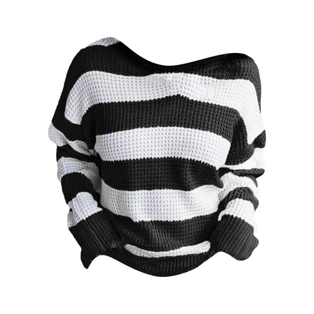 

New Women Sweater Warm Female Jumper Color Block Temperament Loose Knitted Striped Oversized Pullouvers Harajuku Tops