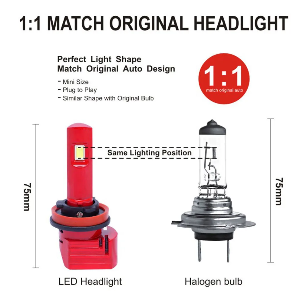 

2Pcs LED Headlight Bulbs Aviation Aluminum Car Headlamp Front Light Replacement Plug And Play H11 H7 9006 9005 Car Accessories