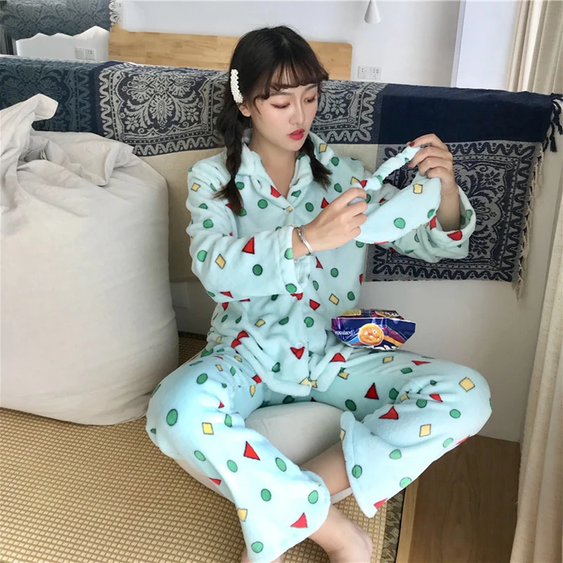 Пижамный комплект Женский новый зимний Повседневный Модный из двух предметов с