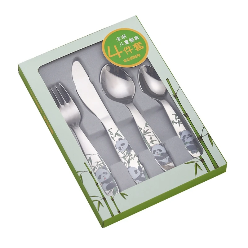 

4pcs/set Baby Spoon Food Feeding Fork Knife Utensils Set Stainless Steel Kids Learning Eating Habit Children Tableware