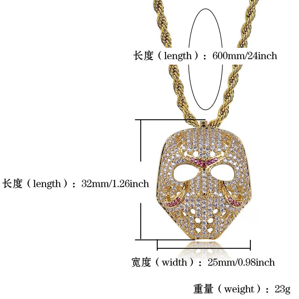 Хип-хоп маска Джейсона подвеска-ожерелье Iced Out cz-цепочка Золото Серебро Цвет Хэллоуин ужас ожерелье ювелирные изделия для мужчин и женщин