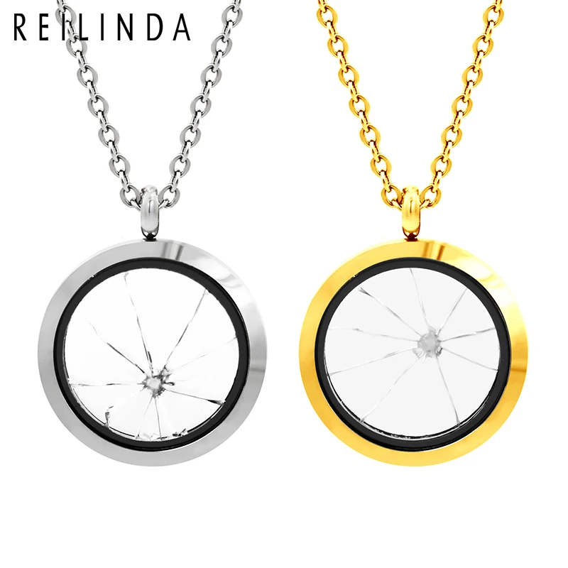 10 шт./лот 30 мм круглая ожерелье из нержавеющей стали с разбитым стеклом LSFL066 |