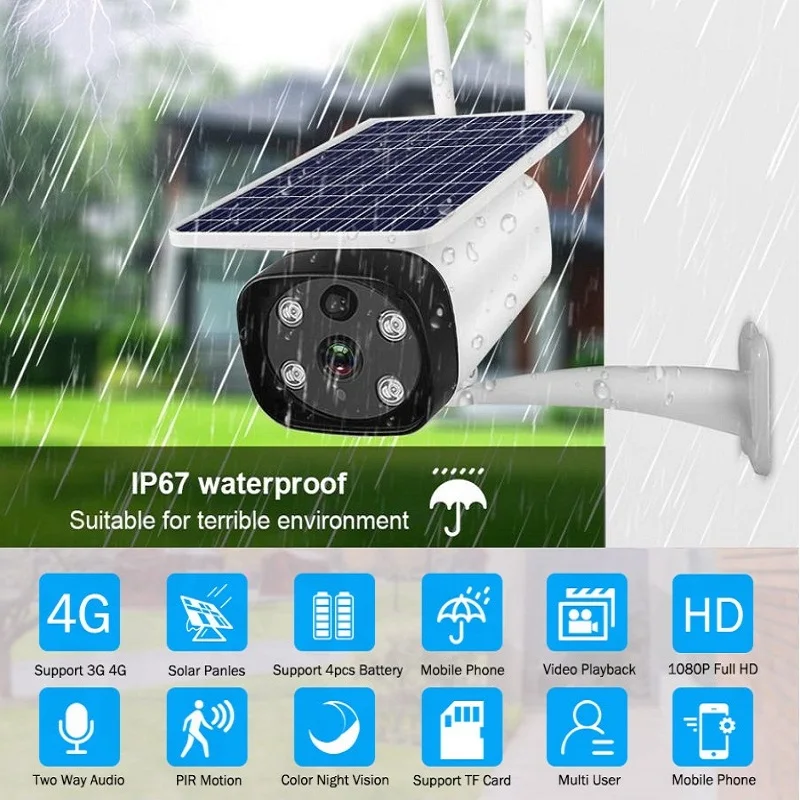 IP67 Водонепроницаемый солнечной энергии 4g wifi ip камера sony сенсор Ster licht IR vision