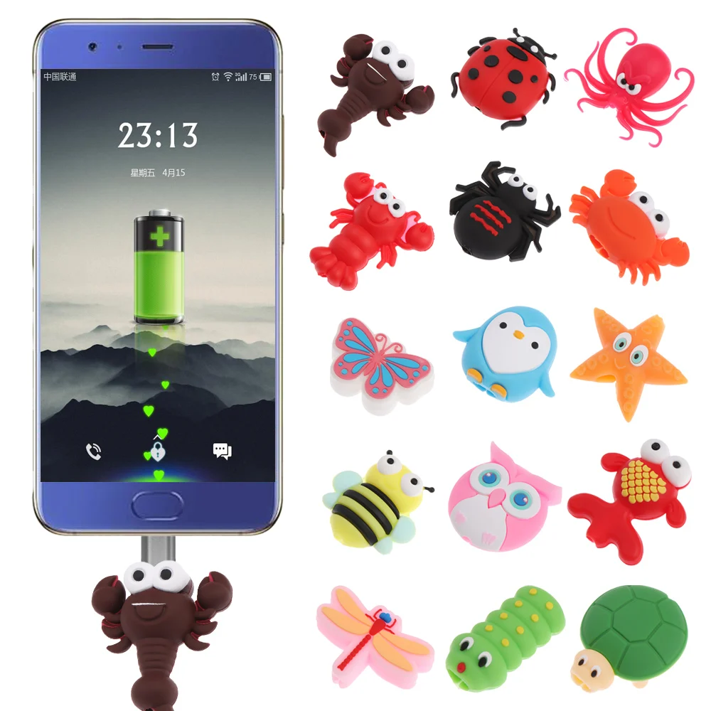 Cartoon Insect Shape Wire Cord Protector Silicone Case Data Line Cover Cute Aniaml Wired Earphone USB Charger Cable Protectors |