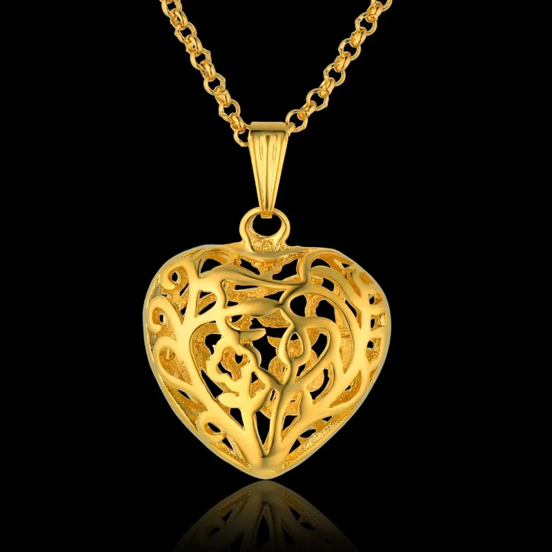 

Golden Statement Pendent High Quality Hollow Heart Necklaces Pendants For Women Gold Color Cute Pendant With Chain Colar
