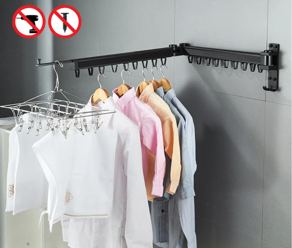 Складная вешалка для одежды черная выдвижная балкона ML612|Крючки халата| |