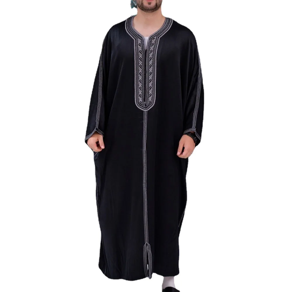 African Ethnic Style Men'S Long Shirt Casual Youth Ordinary Black Muslim Robe Jl031