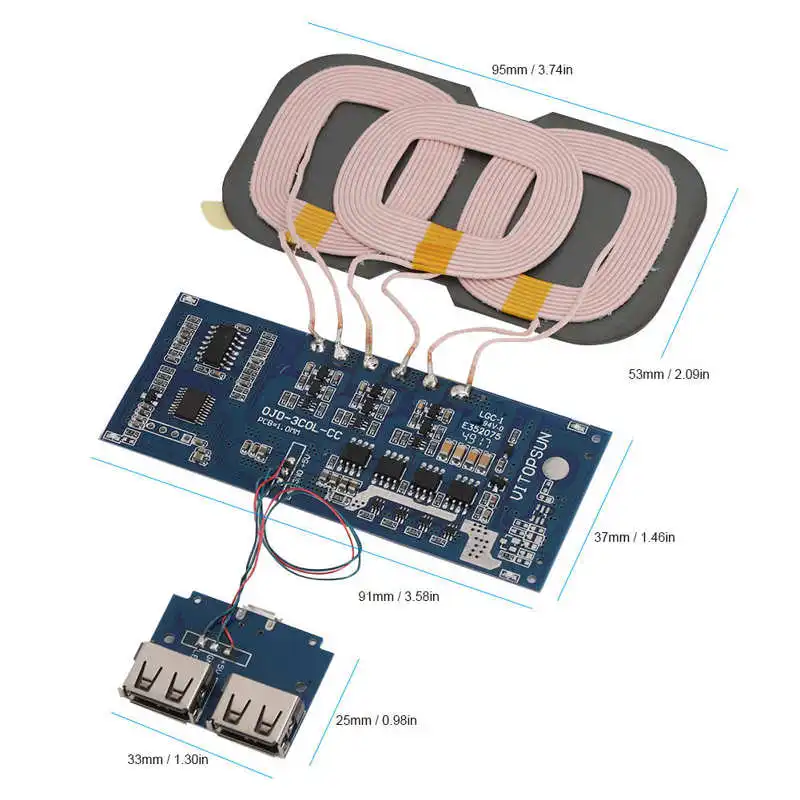 Стандартное Беспроводное зарядное устройство QI DIY 3 катушки Беспроводная зарядка