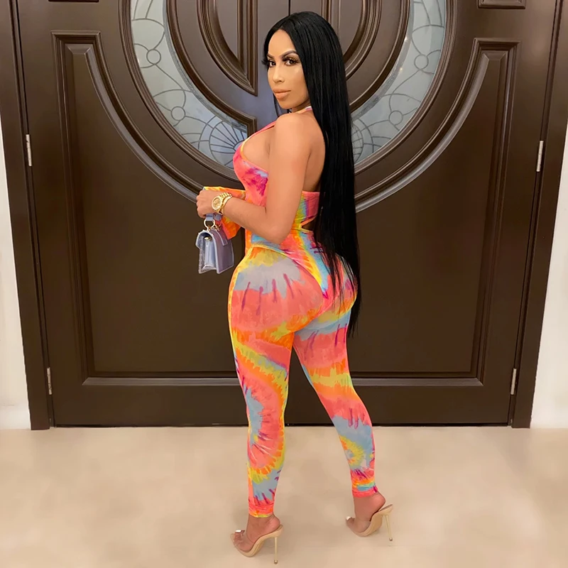 

one shoulder print 2 two piece matching set women crop top high waist long pants 2020 autumn spring clothes