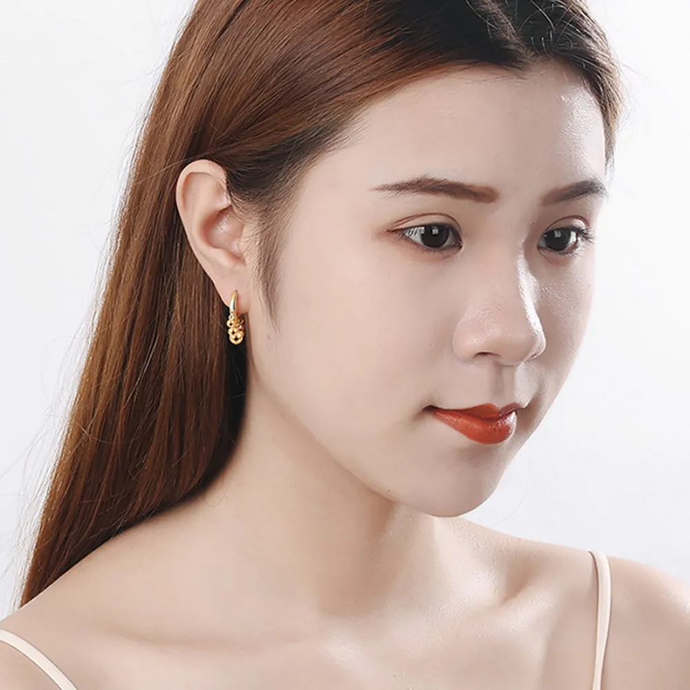 

925 Sterling Silver New Woman Fashion Jewelry High Quality Retro Simple Round Light Bead Gold Silver Earrings