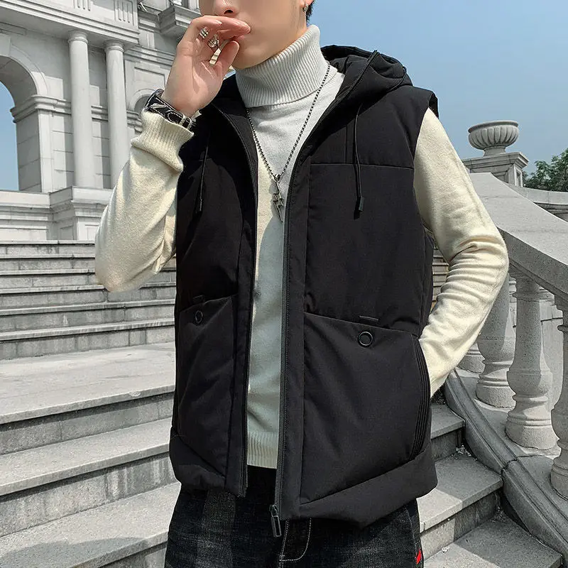 

Men's Vest Jacket Winter Autumn Waterproof Warm Sleeveless Men Jacket Fashion Hooded Casual Vest Men Thicken Waistcoat Y624
