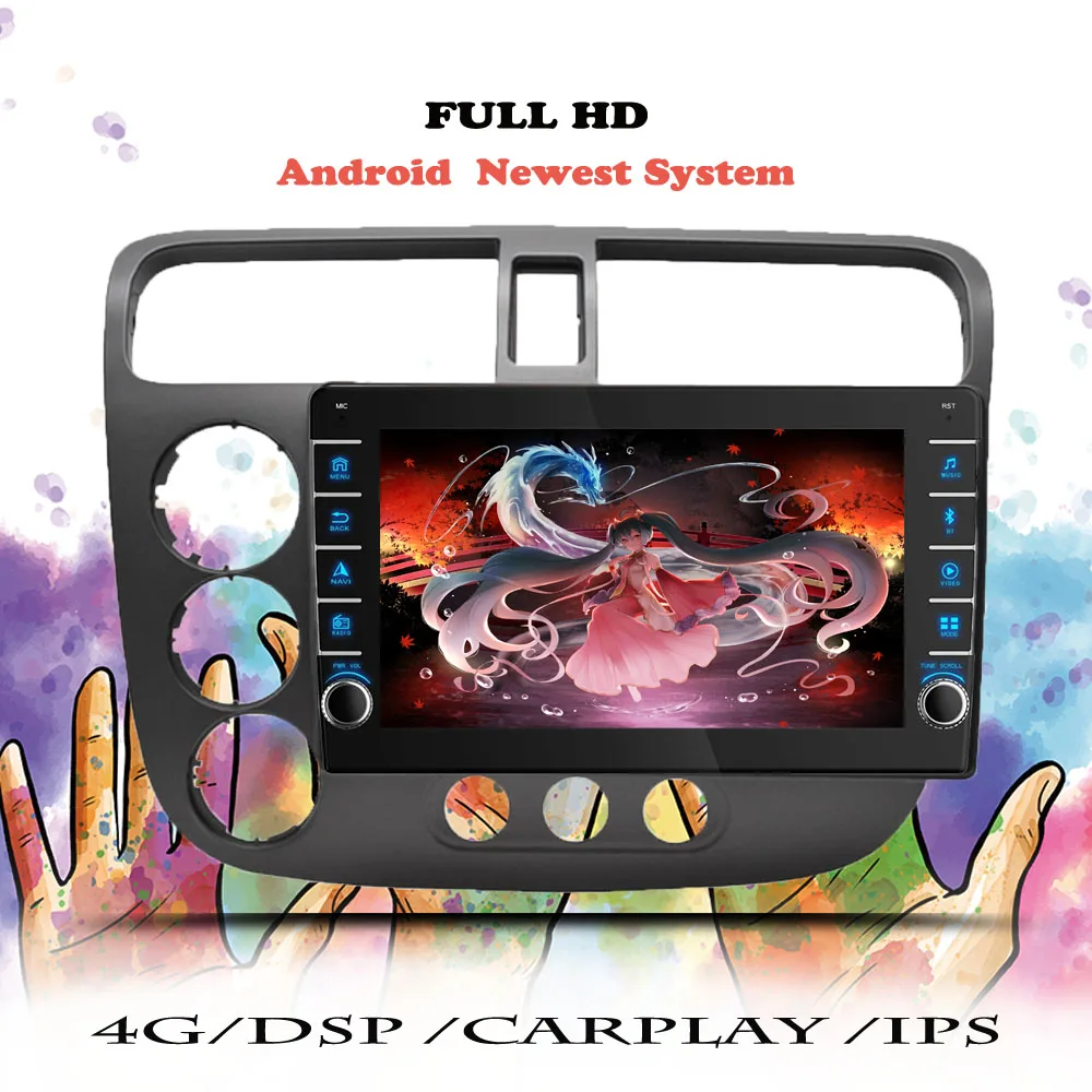 

Автомобильный радиоприемник Android 14, стерео мультимедийный плеер для Honda Civic 2000 2001 2002 2003 2004 2005 2006, GPS-навигация DVD HU Carplay