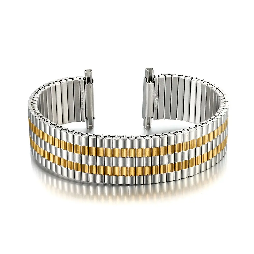 Stainless Steel Stretch Metal Replacement Expansion Watch Band with Self-Adjusting Straight End Comfortable Stretch Watch Band