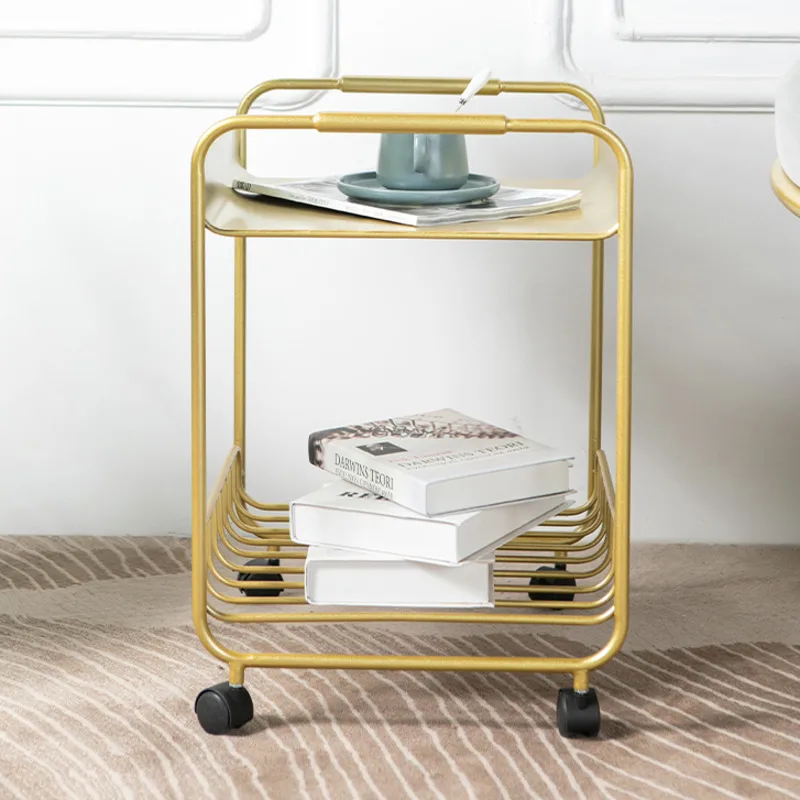 

Nordic Light luxury metal coffee table with wheel minimalist modern living room sofa side desk creative double layer furniture