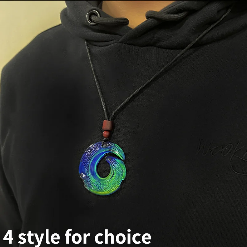 

Luck-enhancing Temperature Change Color Glass Pendant Necklace For Women Men In Car Pendant Lucky Obsidian Stone Necklace
