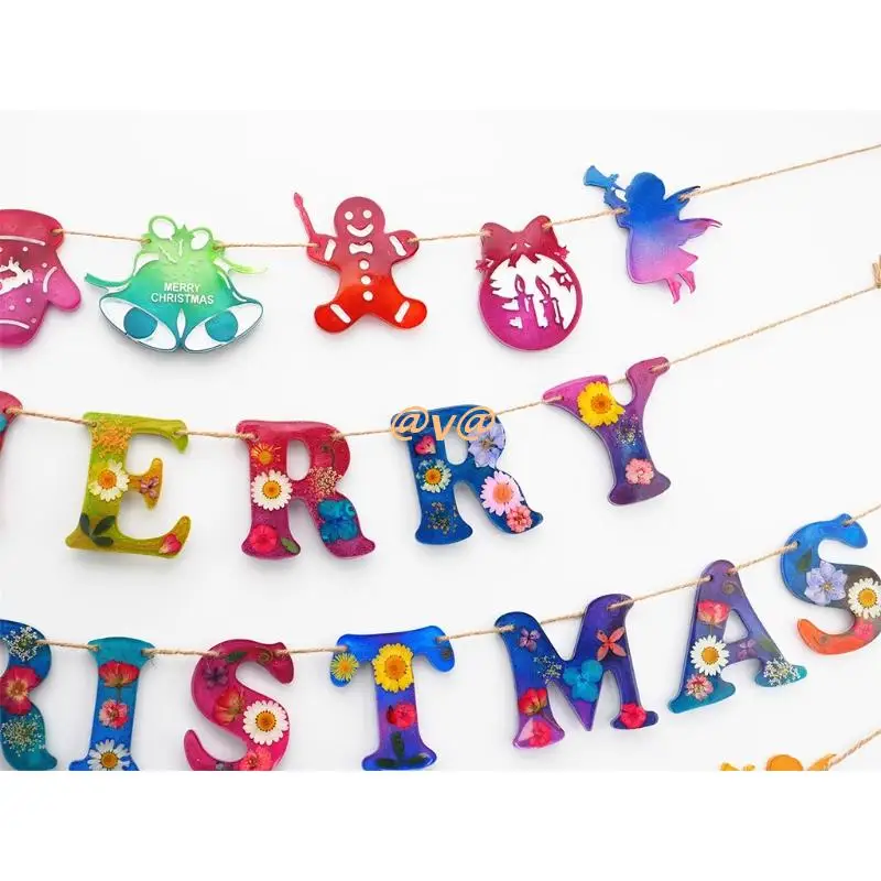 

Christmas Pull Flag Letters Epoxy Resin Mold Party Supplies Decorations Banner Silicone Mould DIY Crafts Jewelry Casting