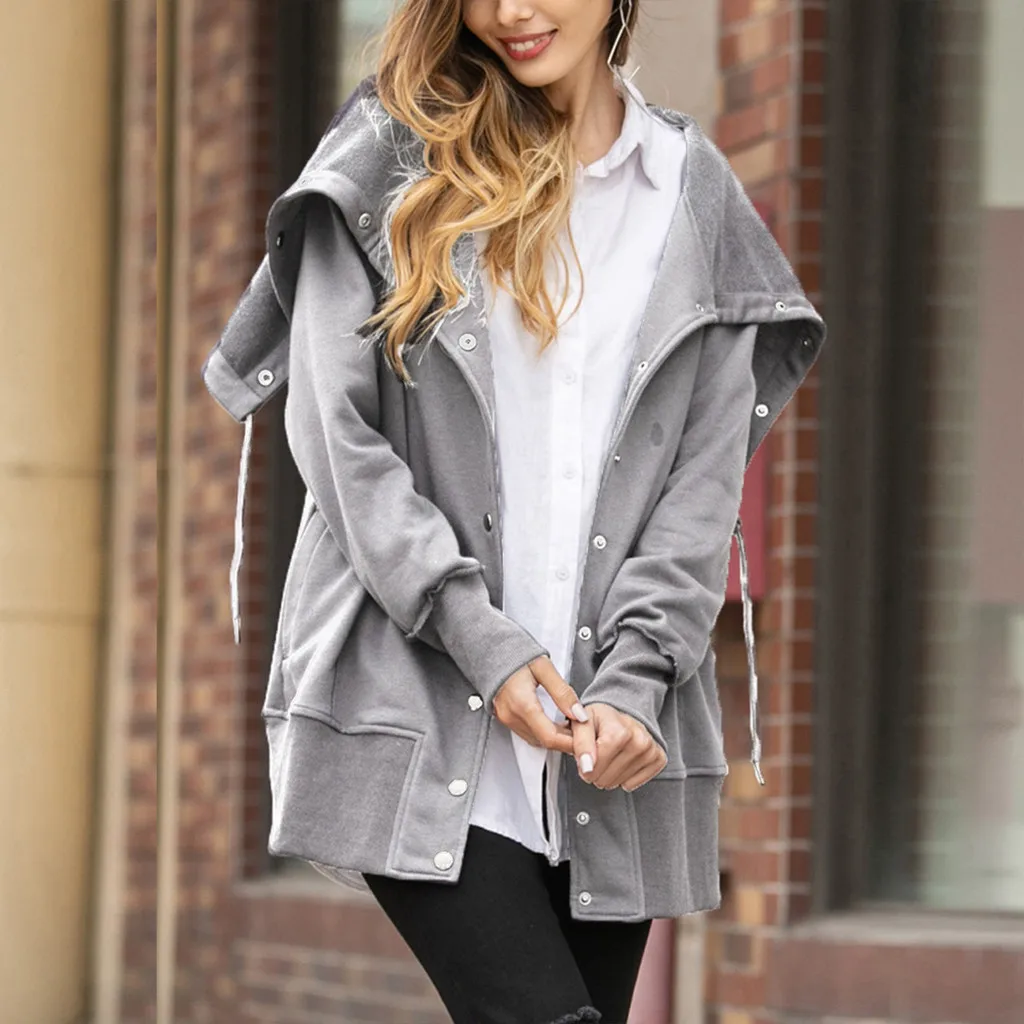 HSU Новое поступление модные куртки для женщин однотонное пальто с капюшоном и