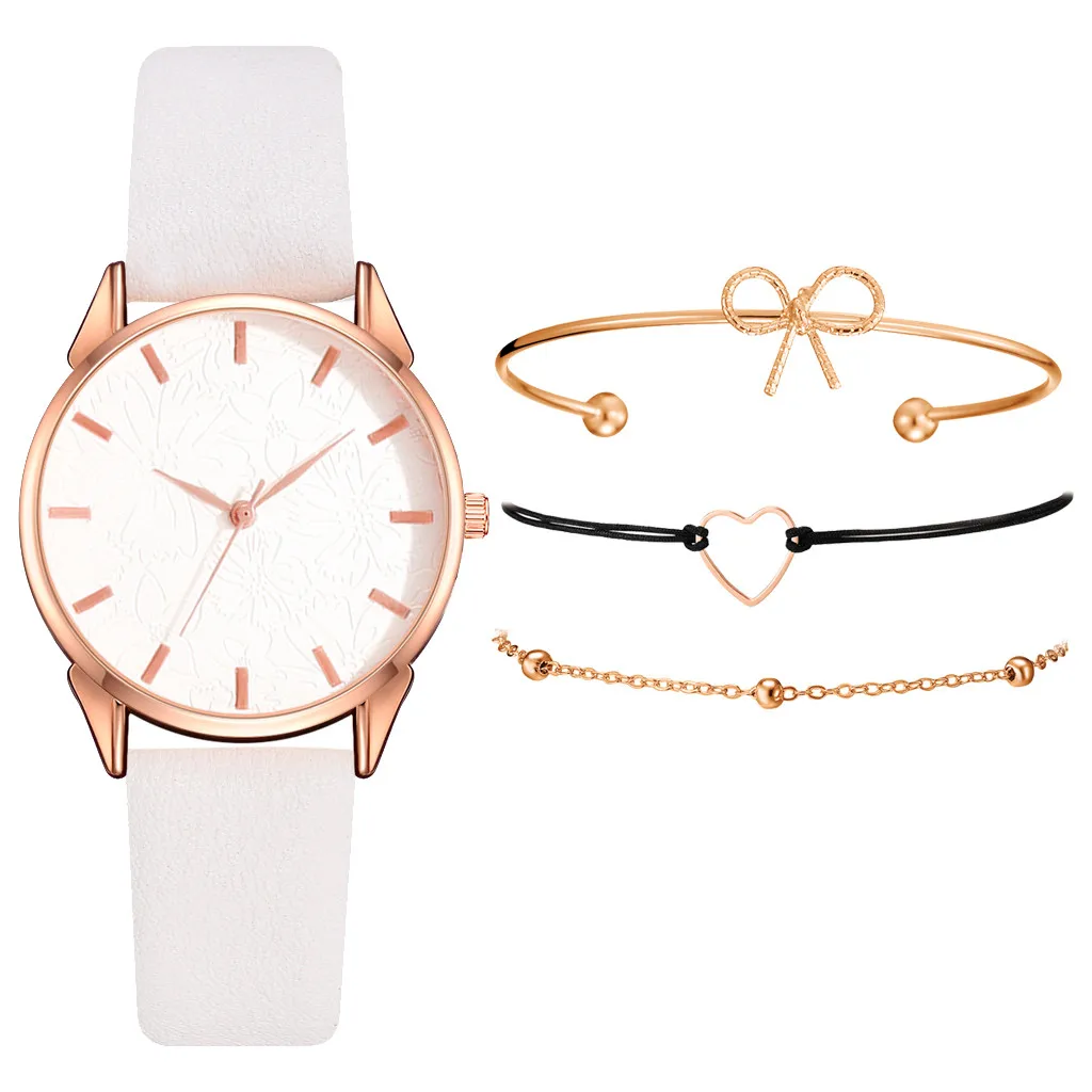 

Fashion Small Delicate European Beauty Simple Casual Bracelet Watch Suit Top Style Fashion Women Luxury Leather Waterproof Watch