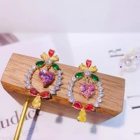 luxury geometric drop earrings charm flower fashion inlay colorful zircon s925 jewelry for women wedding party unusual earrings