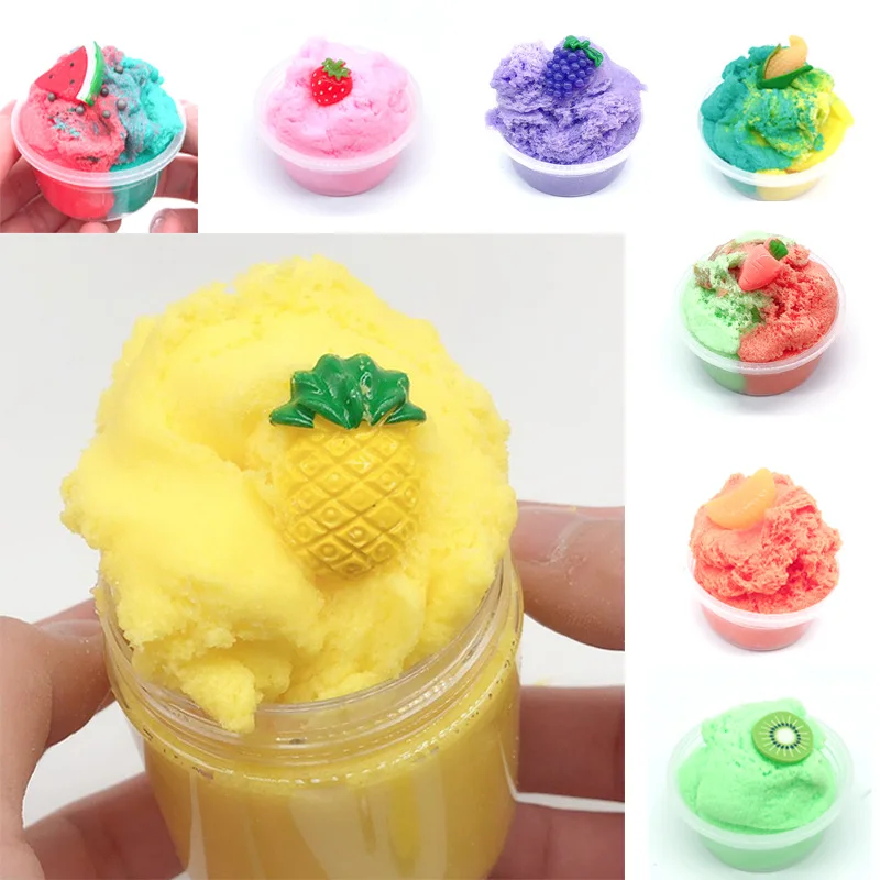 60ml Cloud Slime Glue Scented Fluffy Slime Fruit Soft Clay Supplies With Cute Charm Stress Relief Toy Kit Set For Kids Non-stick images - 6