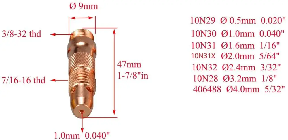 Сварочная горелка TIG сварочная SR WP 17 18 26 10 шт. цанговый корпус 10N32 3/32 дюйма