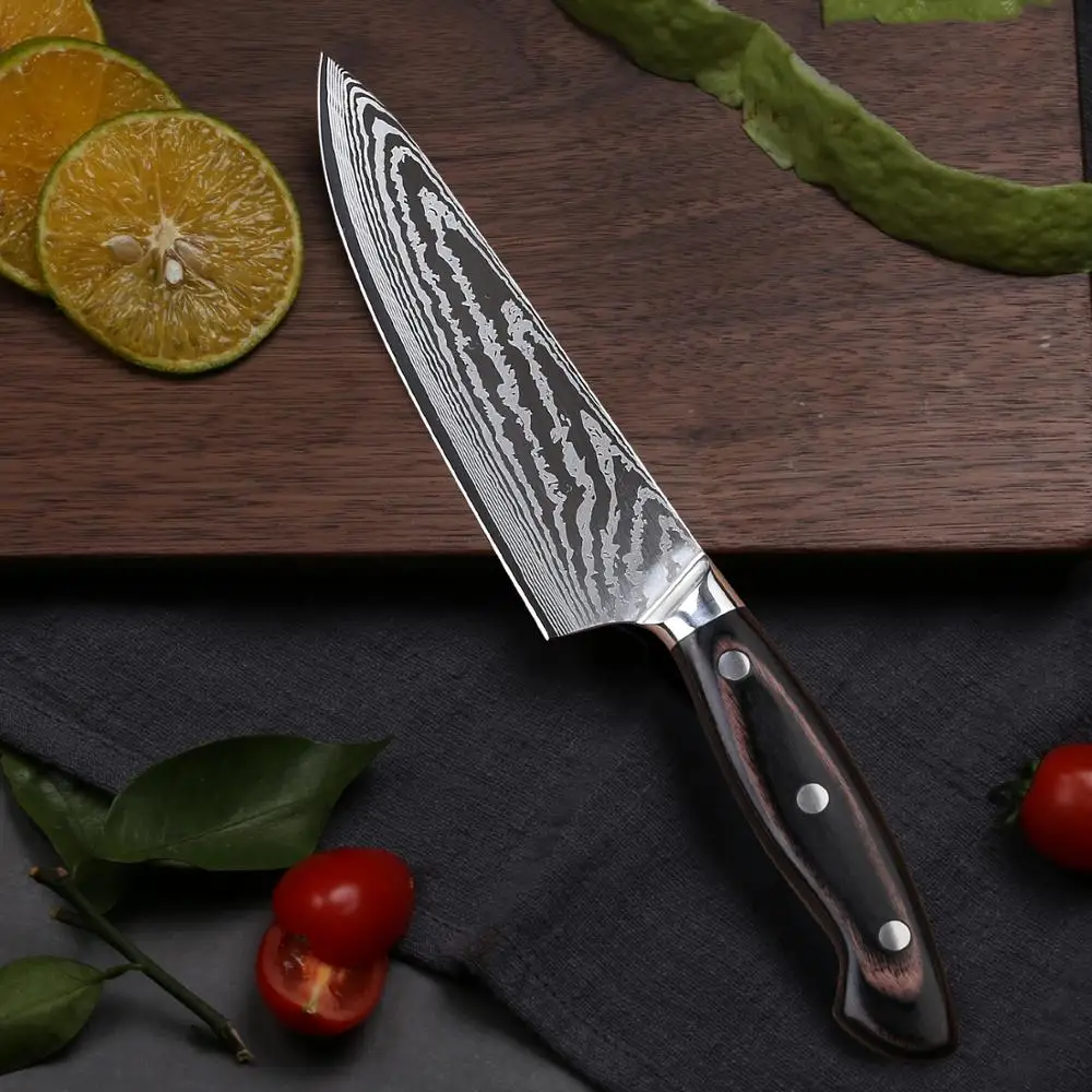 5 Inch Utility Knife Laser Damascus Pattern Multi-purpose Kitchen Super Sharp Fruit Paring Knives With Pakkawood Handle | Дом и сад