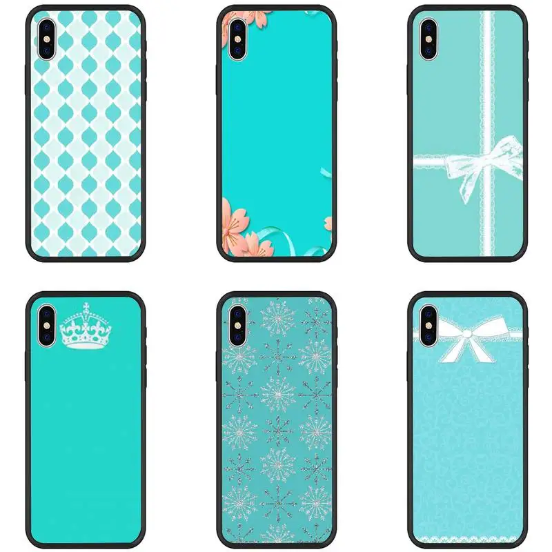 

T-Tiffany blue Phone Case for iPhone 11 12 13 Pro Max 6 6s 7 8 Plus XS XR 12mini SE 2020 Black Soft TPU Cover Silicone Coque
