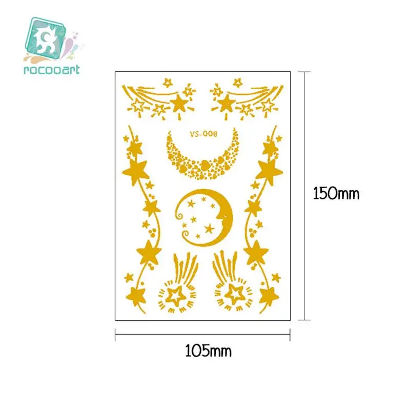 Золото Луна Звезды флэш-лицевая сторона боди-арта переводятся с помощью воды