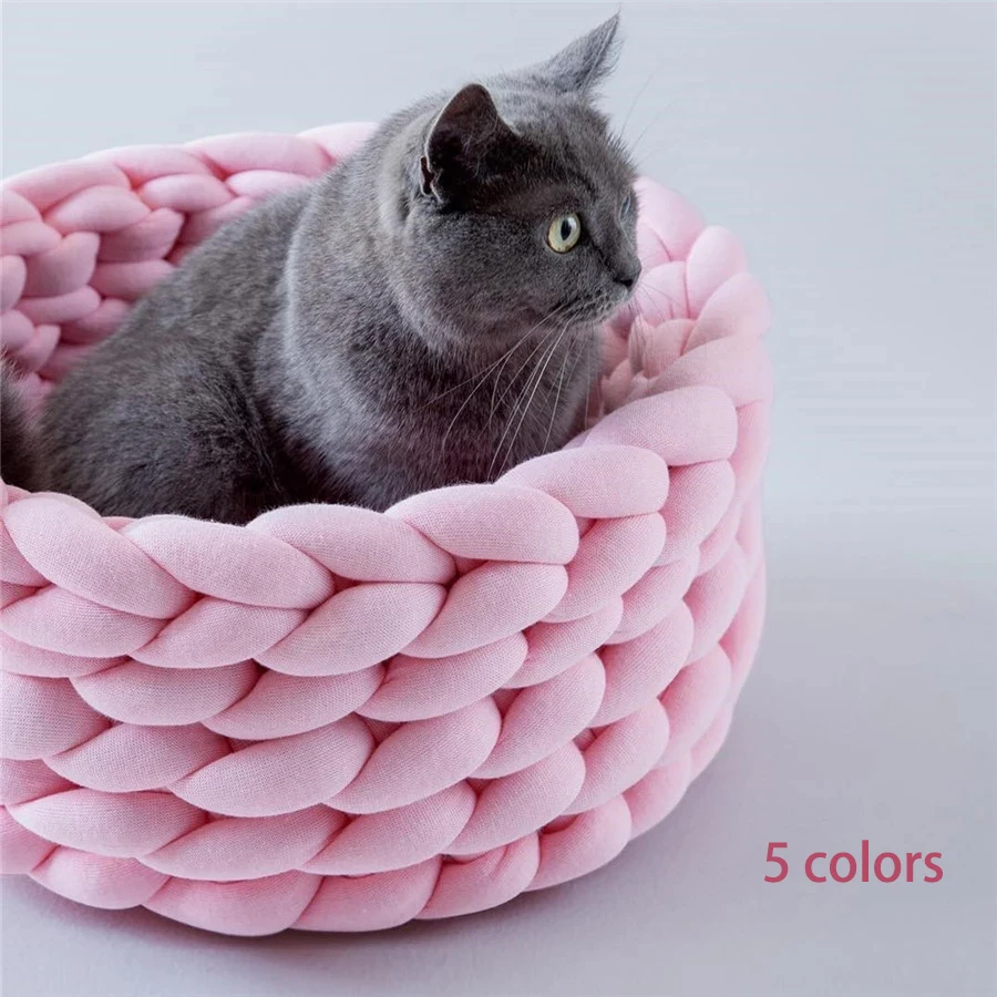 

Warm Soft Dog Cat Bed Mats Handmade Knit Pet Kennel Detachable Small Dogs Cats Cave Basket Puppy Sleeping Bags Cozy Pets House