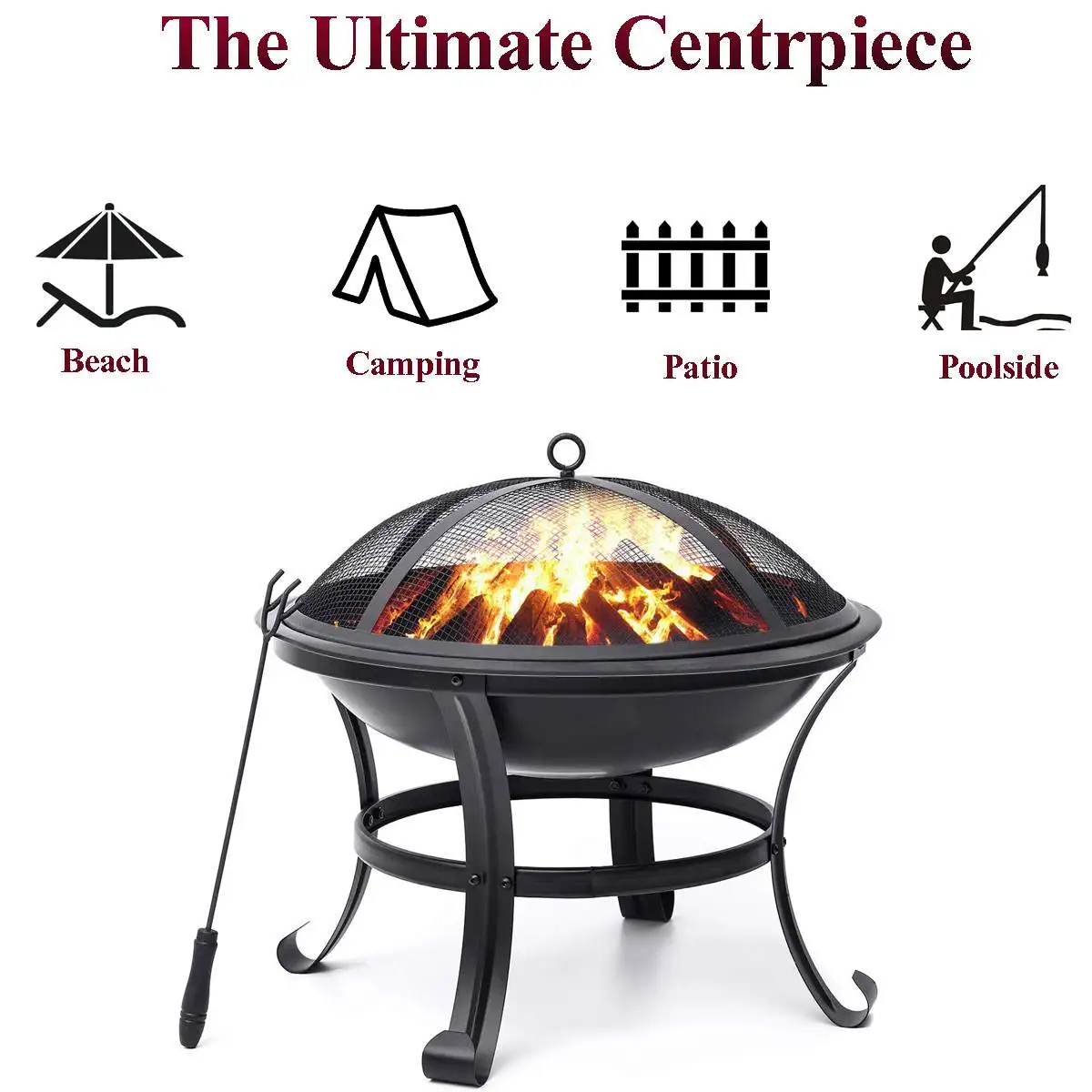 

BBQ Grill Outdoor Wood Burning Fire Pit Stove Garden Patio Wood Log Barbecue Grill Net Set Cooking Tools Brazier Stove for Xmas