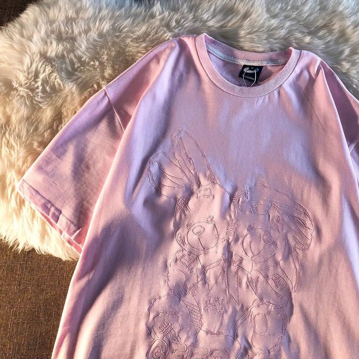 

Cotton Bunny Embroidered Short-sleeved T-shirt Female Loose 2021 New Student Korean Couple Shirt for Women