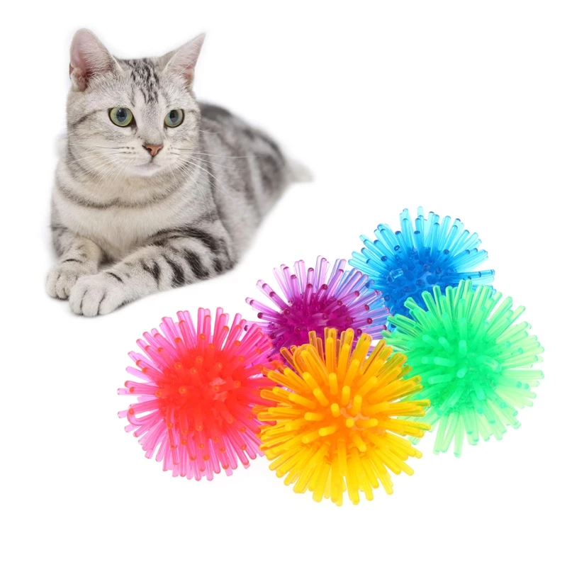 

5 Pcs/Lot Cat Toys Colorful Ball Soft TPR Thorn Pet Kitten Chew Supplies Playing