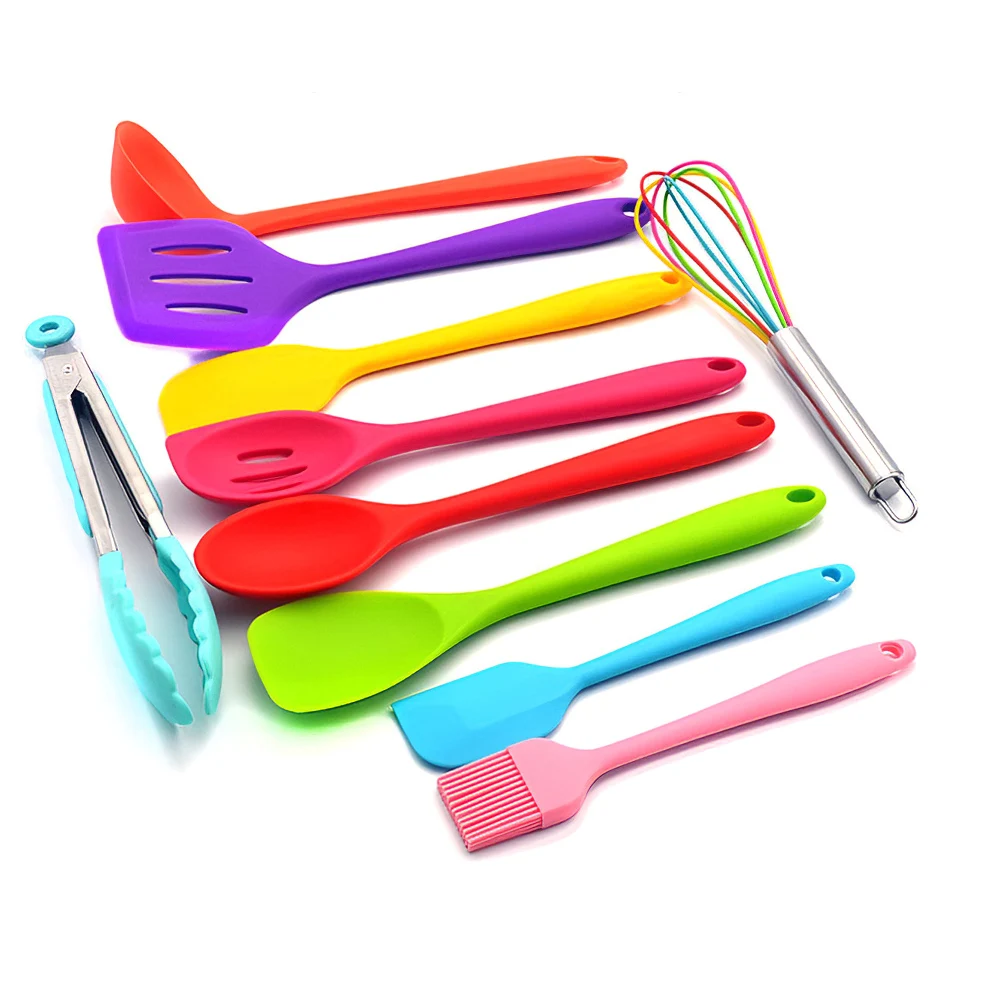 

10Pcs/Set Non-stick Kitchen Utensils Set 10Pcs Colorful Silicone Cooking Utensil All Over Silica Gel Utensil Kitchenware Set