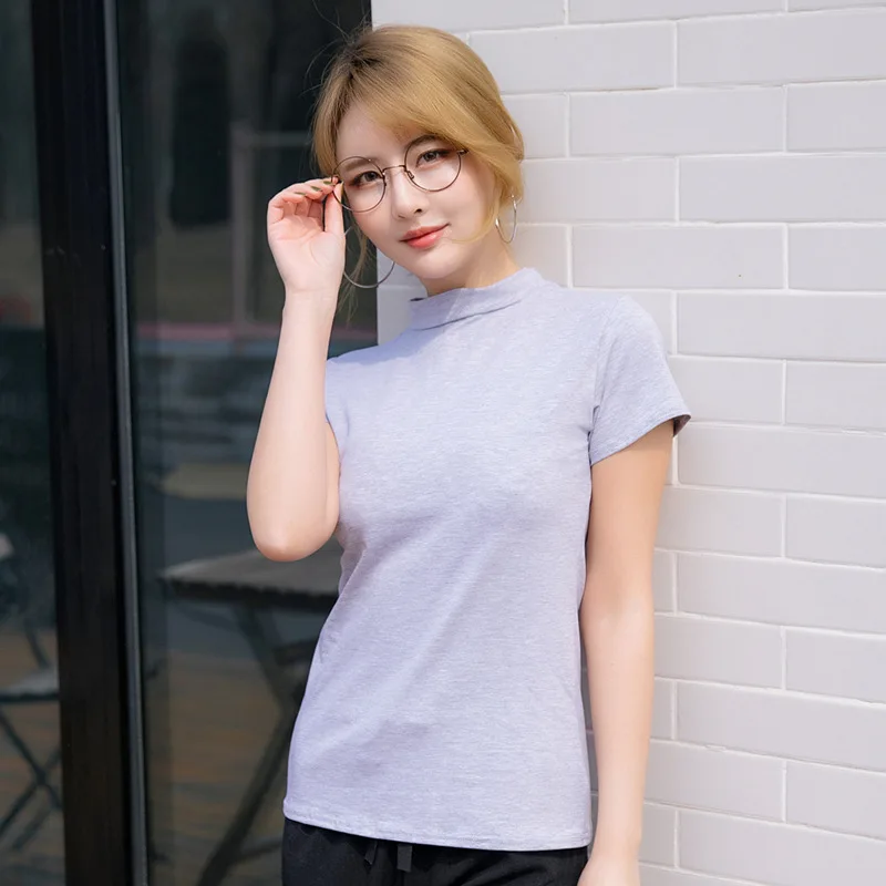 

2021 new fashion T-shirt cotton round neck solid color bottoming shirt women