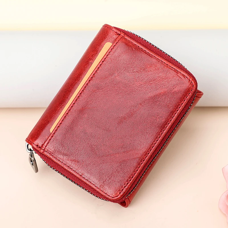 Contact's 100% Genuine Leather Women Wallet Coin Purse Small Mini Card Holder Cartera Fashion Ladies Wallets Rfid Money Bag images - 2