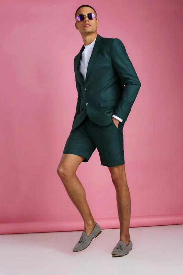 2020 Casual Summer Green Wedding Tuxedos Beach Wedding Suits For Men Short Groom Wear Formal Dinner Prom Party Blazer Suits