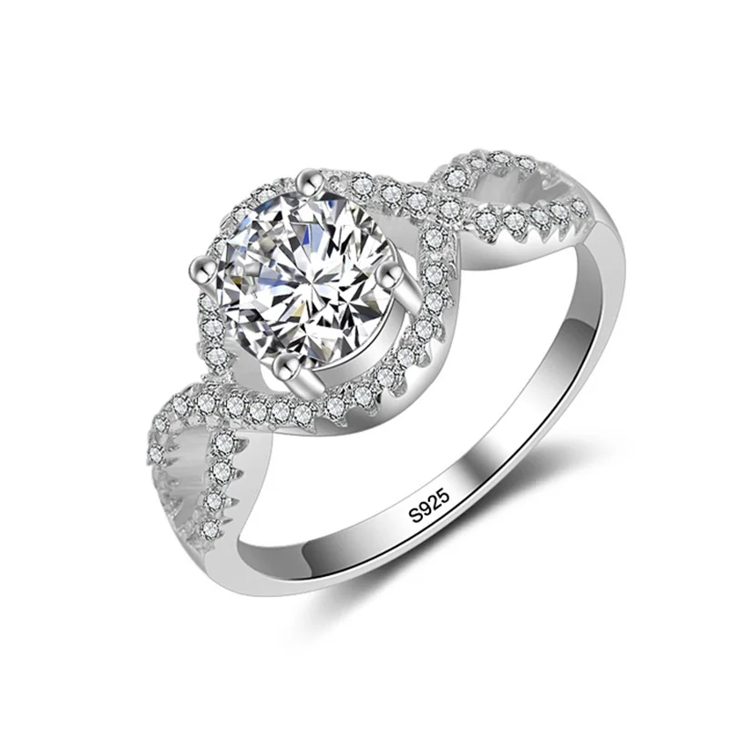 Мода 925 Серебро классическое 1ct круглый искусственный бриллиант кольцо для
